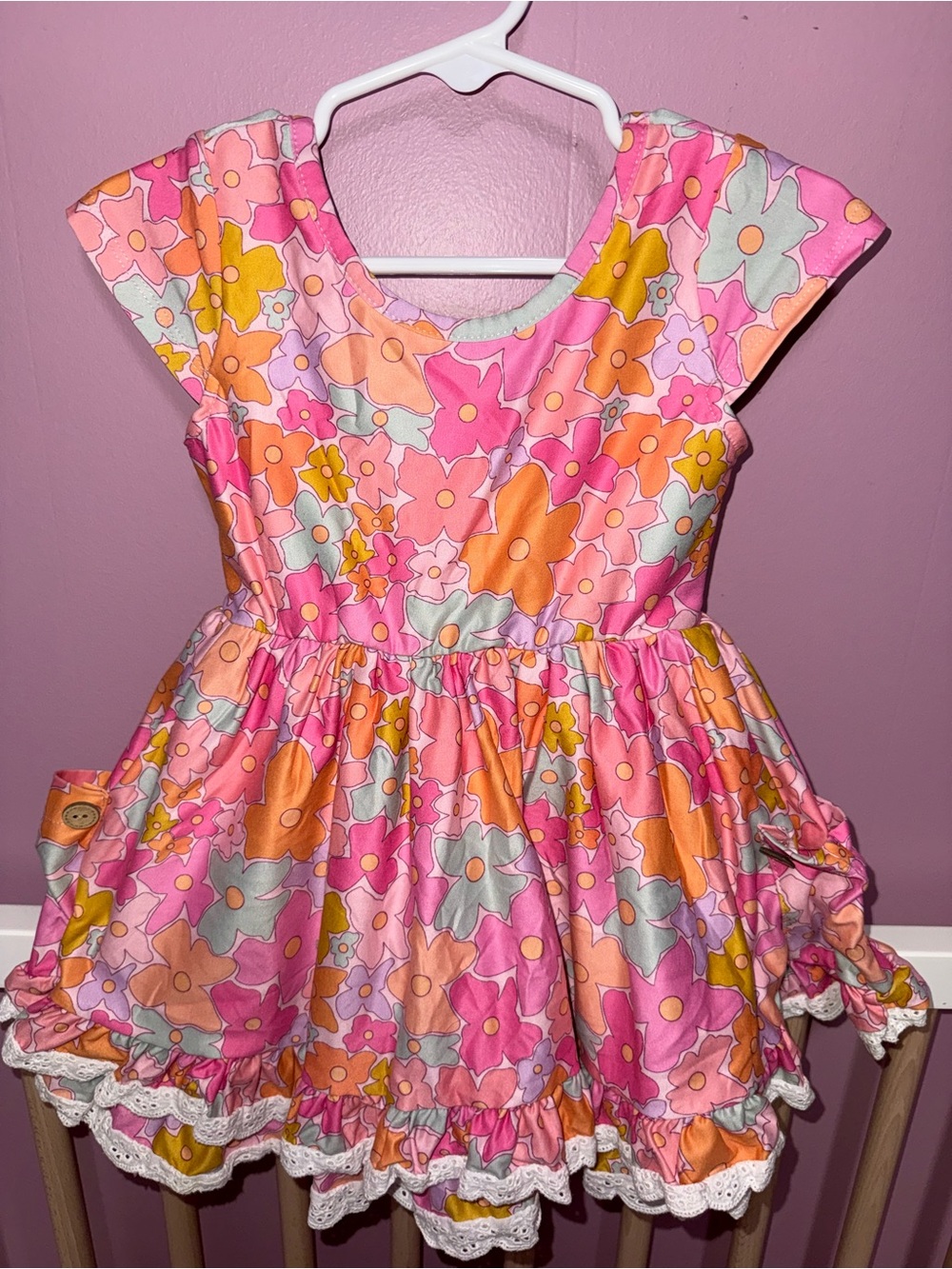 Cheeky Plum Girls Pink Floral Ruffle Dress